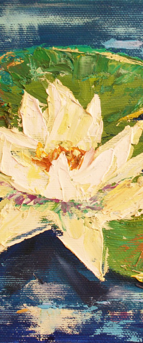 WATER LILY VII. 7"x7"  PALETTE KNIFE / From my a series of mini works WORLD OF WATER LILIES /  ORIGINAL PAINTING by Salana Art Gallery