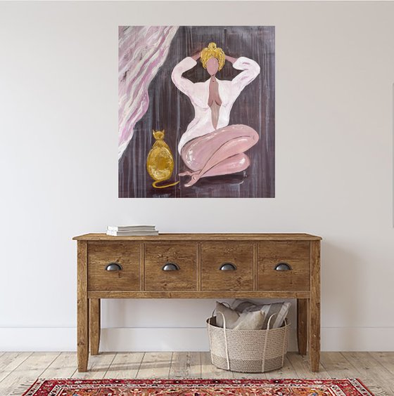 Woman Cat Painting