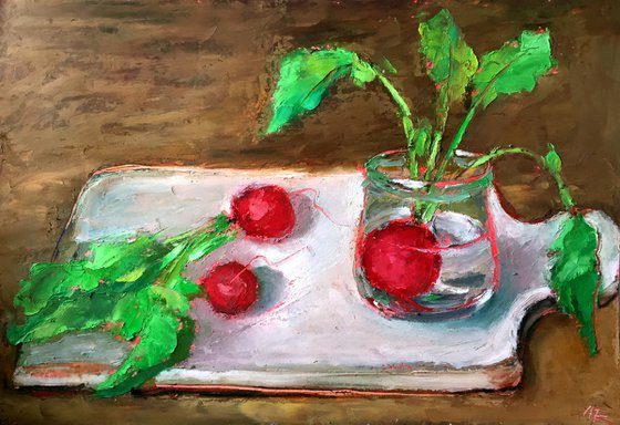 Radishes Oil Pastel Painting