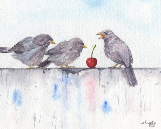 Babbler birds and the two cherries