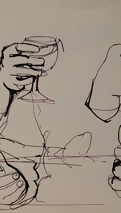Study Of Hands And The Wine Glass, 24x32 cm by Frederic Belaubre
