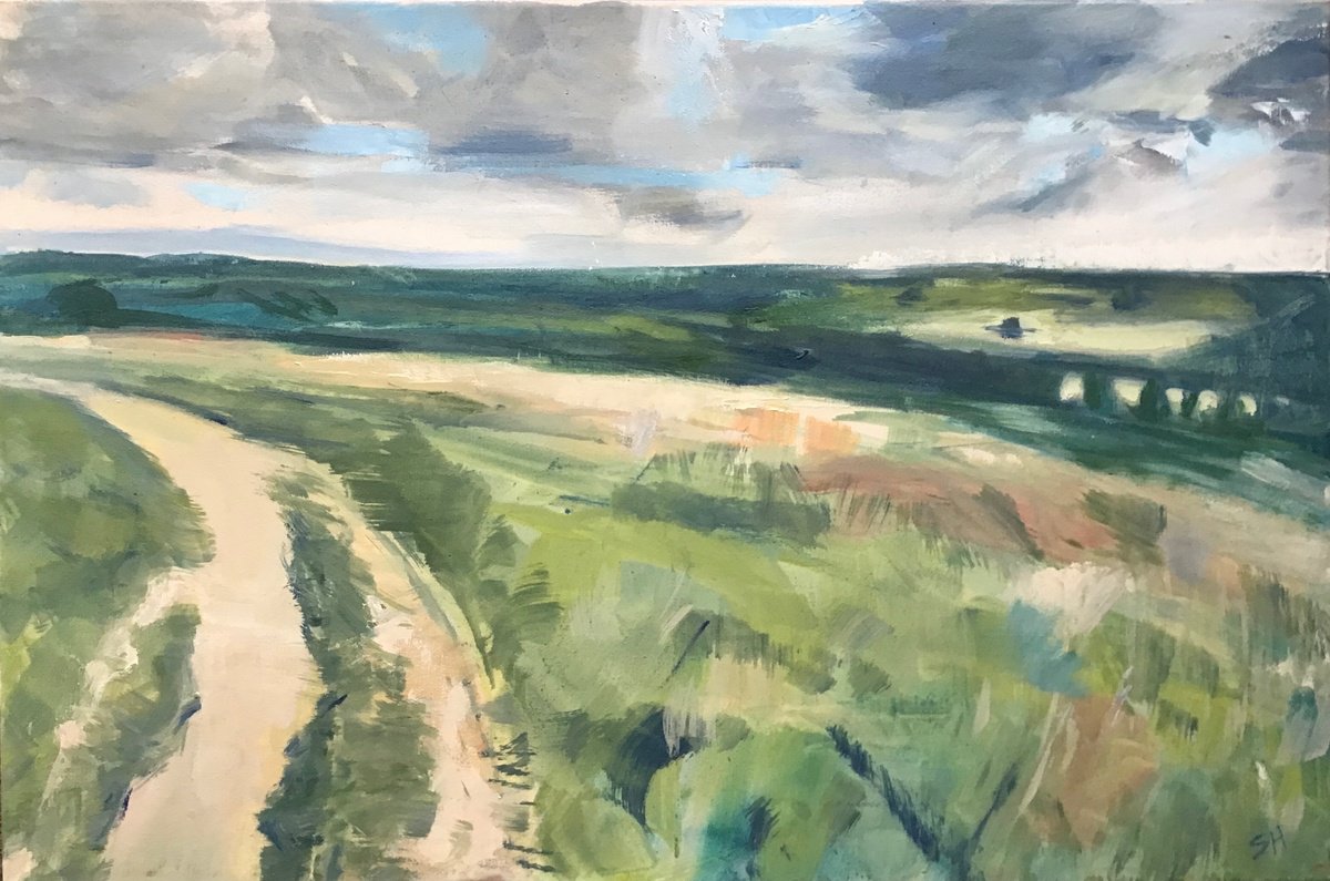 Impressionistic Landscape Oil Painting By Sandra Haney, 24 X 16", Footpath, Original Artwork