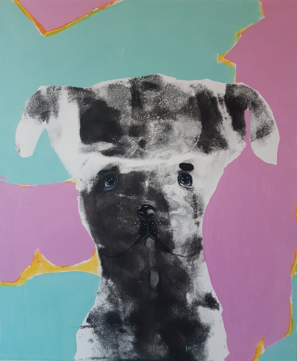 Urban And Pop Animal Acrylic Painting By Maija Nochevnaya, 21 X 25", Chaplin, Original Artwork