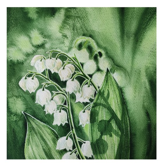 Lily of the valley. Watercolor painting by Svetlana Vorobyeva