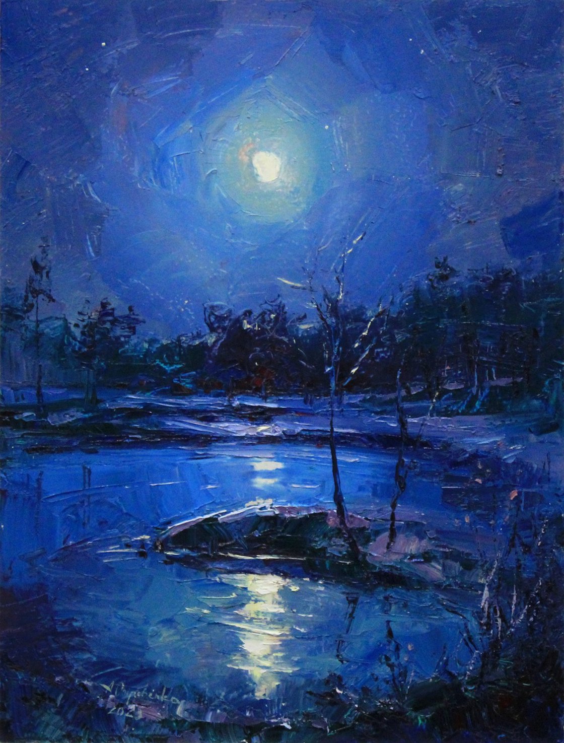 Original Oil Painting sold of The Moon Closeup