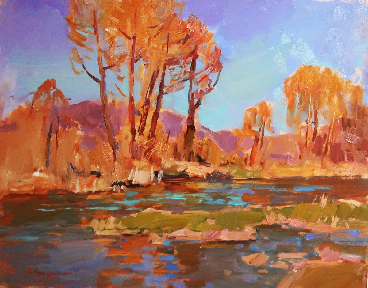 Impressionistic Landscape Oil Painting By Aleksandr Kryushyn, 20 X 16, Spring Flood, Original Artwork