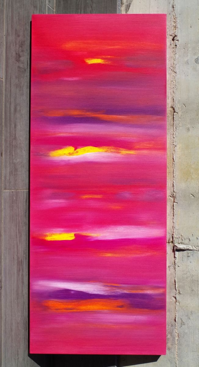 Abstract Oil Painting By Davide De Palma, 16 X 39, Sunset Anomaly I, The Series, Original Artwork