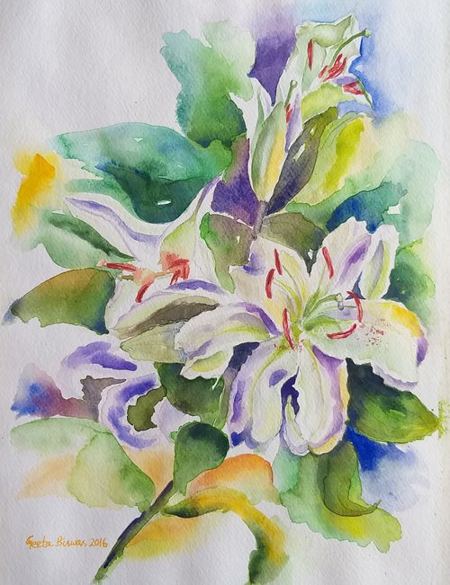 Flowers in watercolor, still life by Geeta Yerra