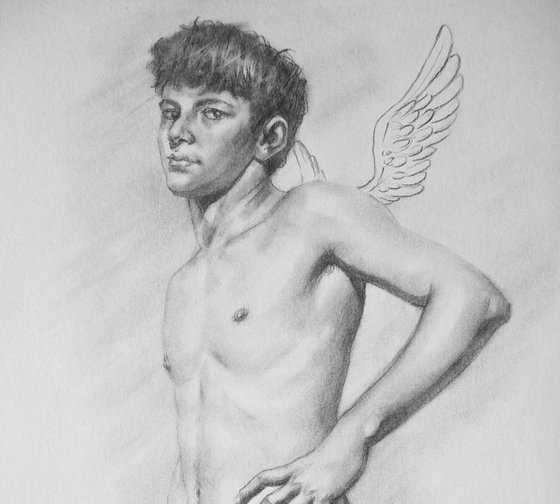Drawing charcoal - angel of man  #16-8-28