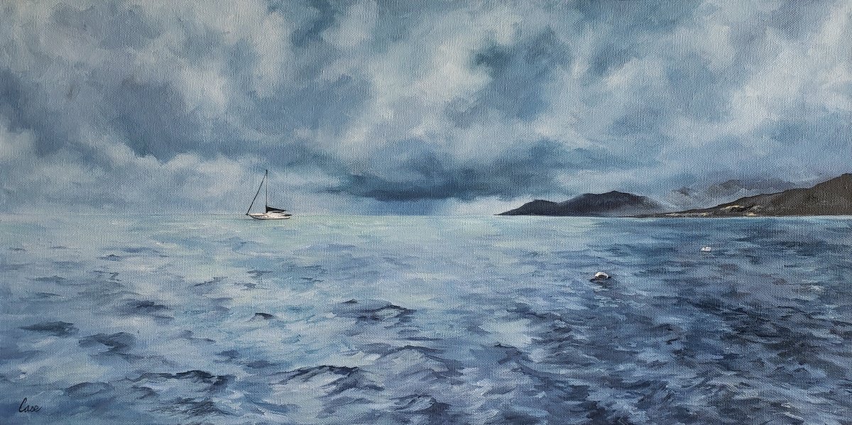 Impressionistic Landscape Oil Painting By Katrina Case, 24 X 12", Upon Stormy Seas, Original Artwork