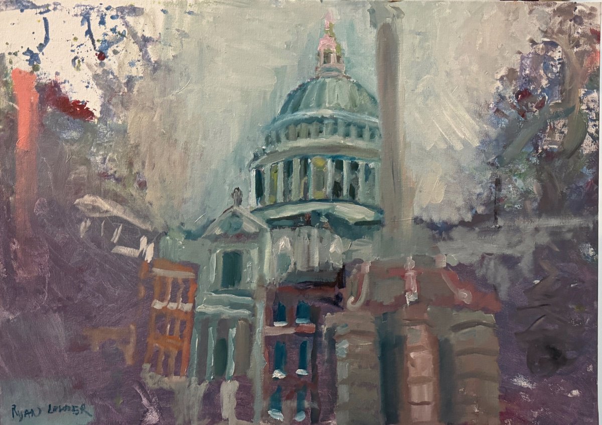 Impressionistic Cityscapes Oil Painting By Ryan Louder, 35 X 28", London St Paul