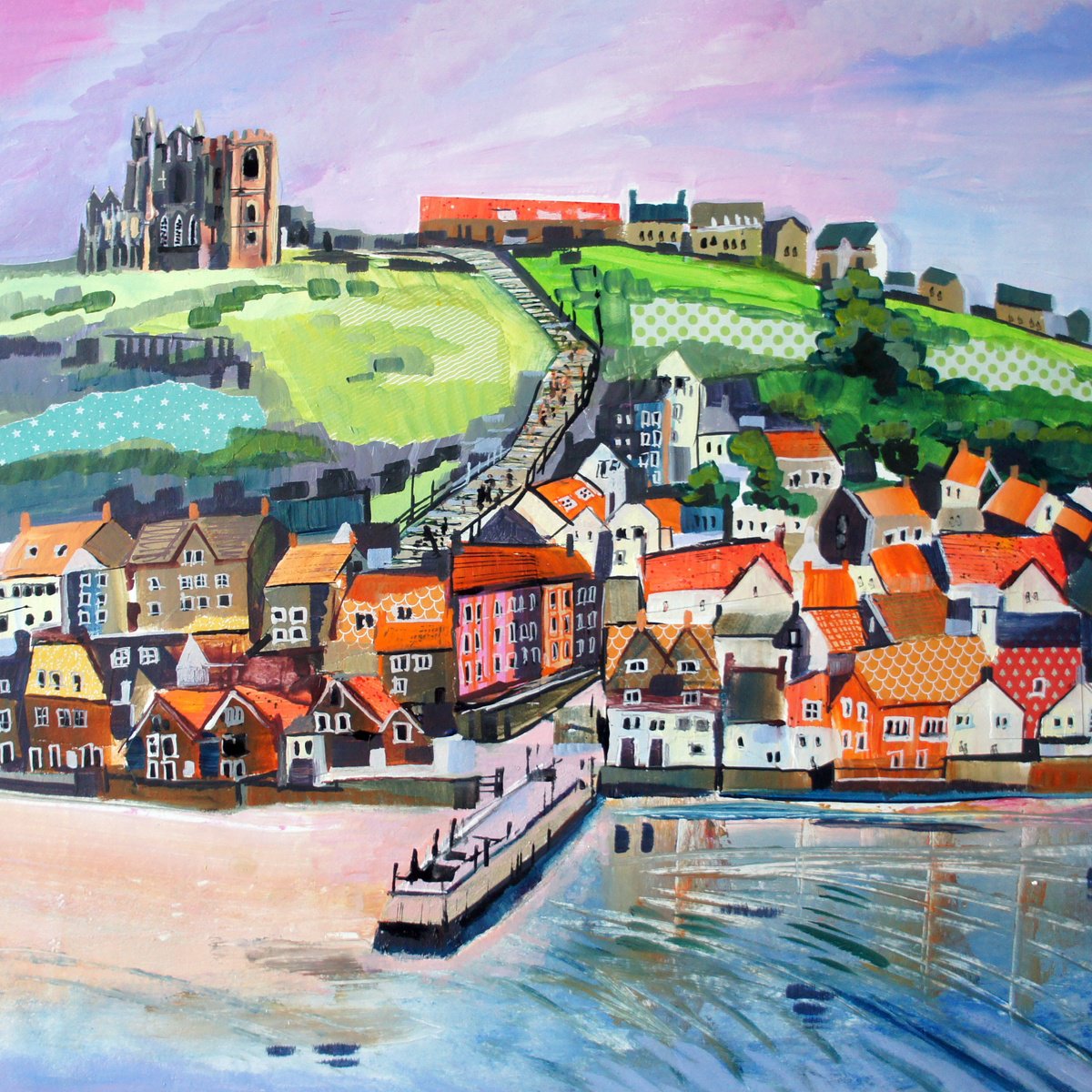Impressionistic Landscape Painting By Julia Rigby, 19 X 19", Whitby - North Yorkshire, Original Artwork