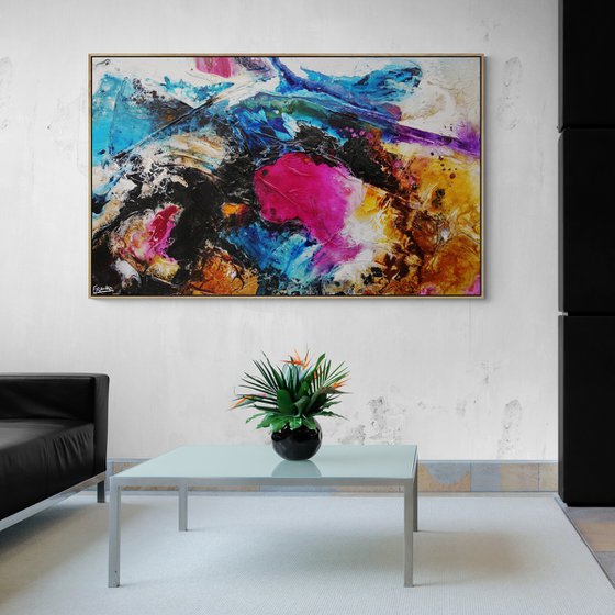 Red Violet Rush 160cm x 100cm Blue Pink Black Textured Abstract Art