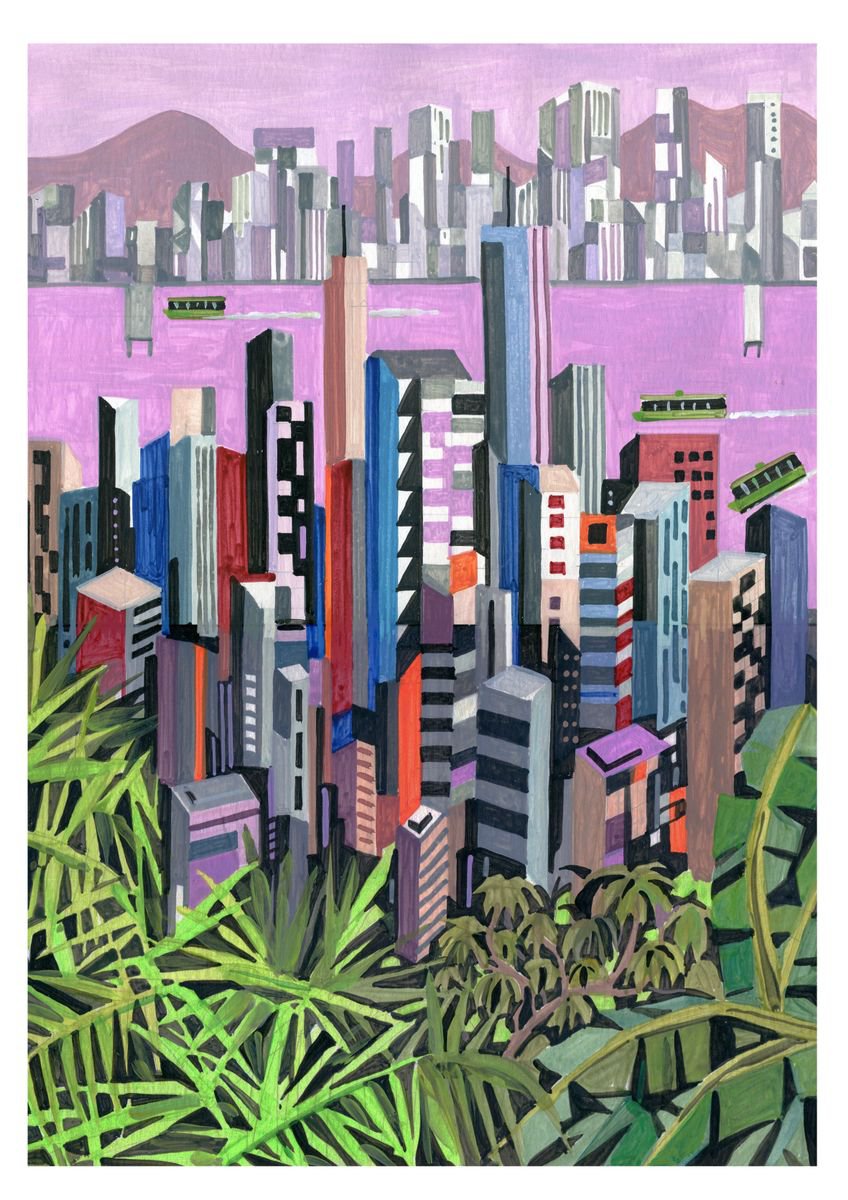 Urban And Pop Acrylic Painting , Hong-Kong-06 By Andre Baldet, 13 X 18, Artwork For Sale On Artfinder
