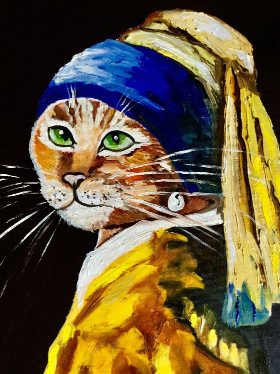 Cat with the pearl earring #4.Best seller . Feline art.