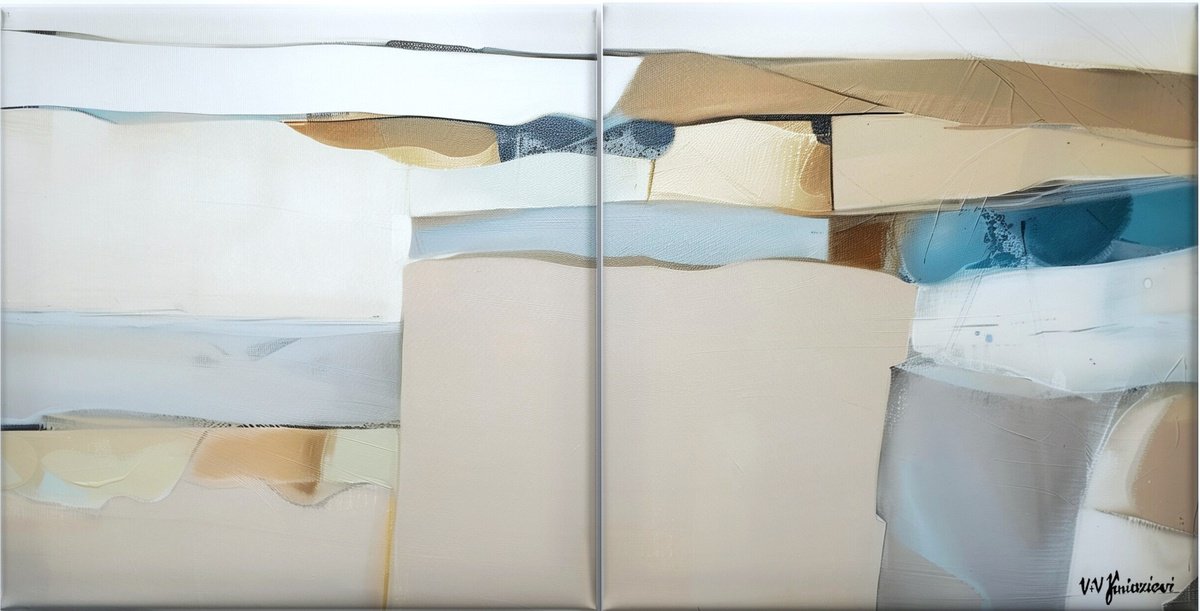  Diptych Sand, Light And Sky #3 By V+V Kniazievi, 55 X 28, Artwork For Sale On Artfinder