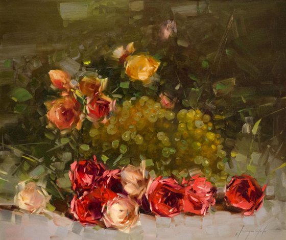 Roses  Original oil painting  Handmade artwork Framed Ready to Hang One of a kind