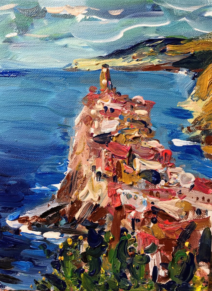 Impressionistic Landscape Acrylic Painting By Altin Furxhi, 7 X 9, Vernazza Cinque Terre, Original Artwork
