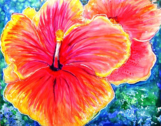 Pink Hibiscus Colorful Painting