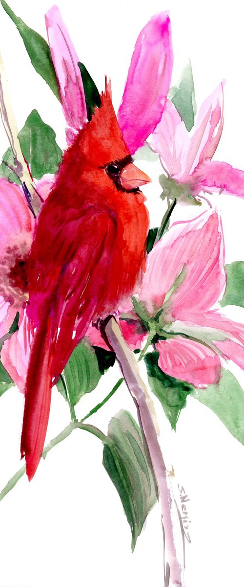 Cardinal Birds on the Pine Tree by Suren Nersisyan