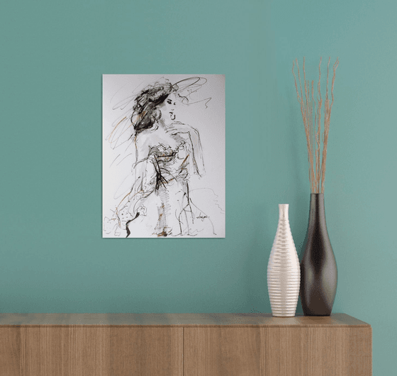 Figurative  Drawing  On Paper-Woman Series Ink Drawings