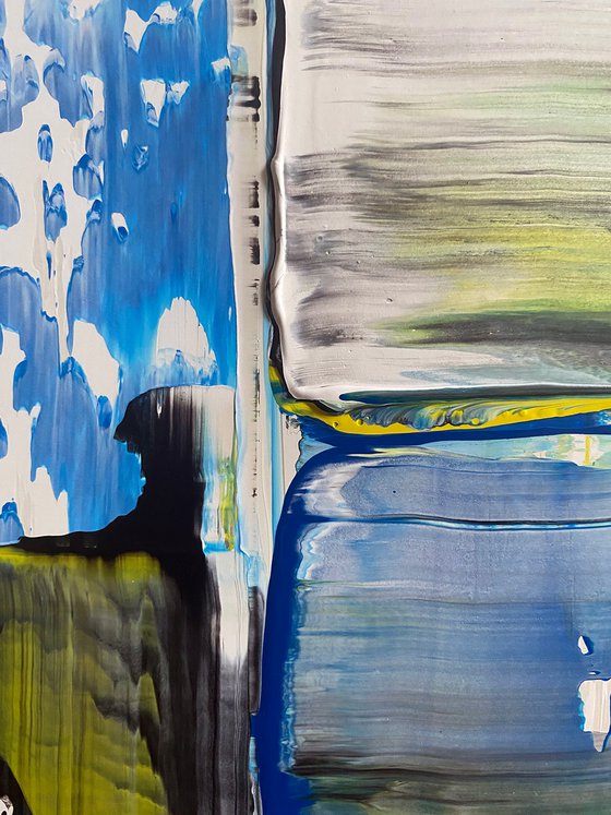 "Cold Front" - Save As A Series - Original PMS Abstract Acrylic Painting Diptych On Recycled Wooden Desk Panels - 54" x 26"