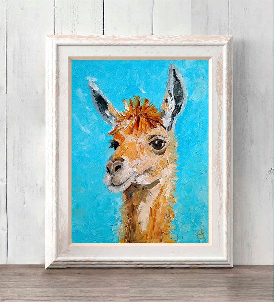 Llama Painting Alpaca Original Art Animal Wall Art Pet Portrait Artwork Oil Impasto Painting