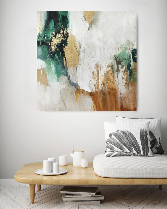 "Green Sobriety 5" Abstract green gold art