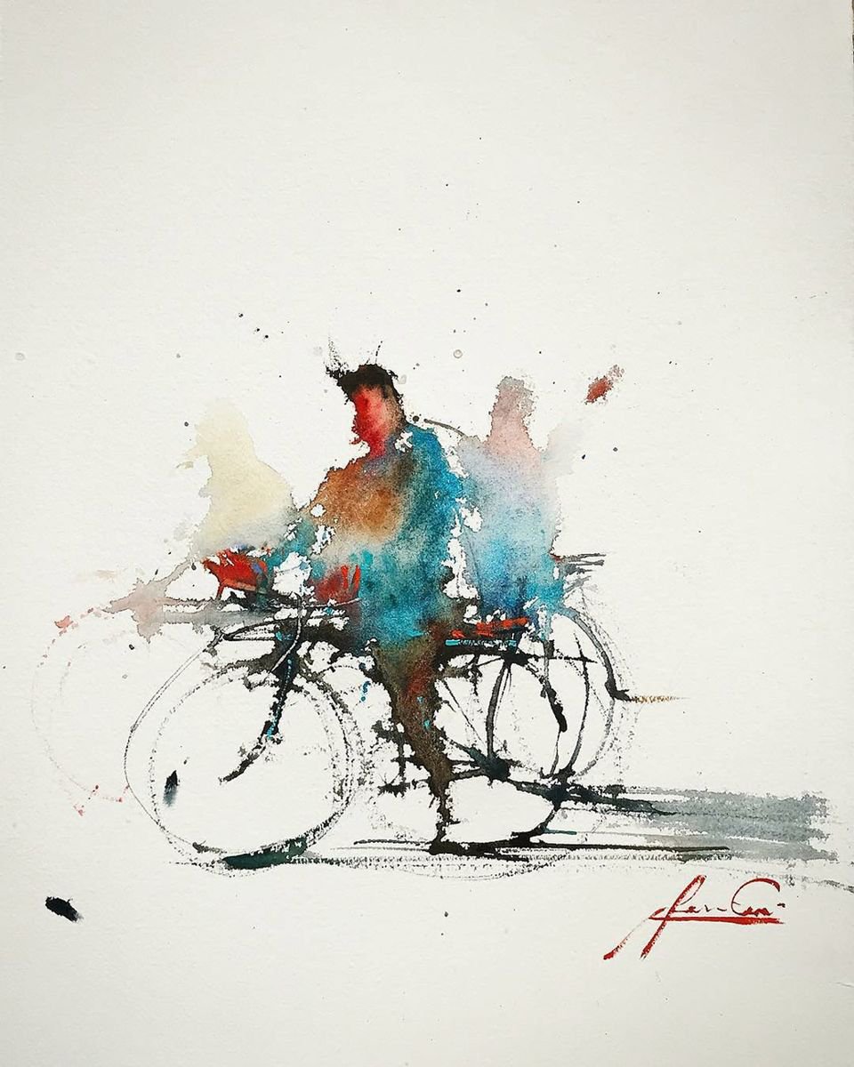 -Friend and Bike - 29x36 by Geremia Cerri