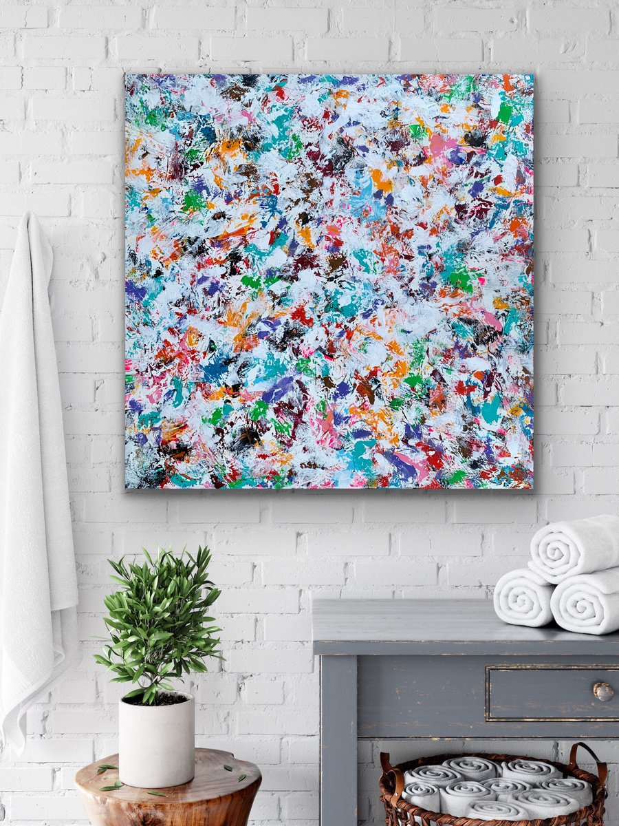 Organic Abstract Acrylic Painting By Veronica Vilsan, 39 X 39", Life In Colors 78, Original Artwork