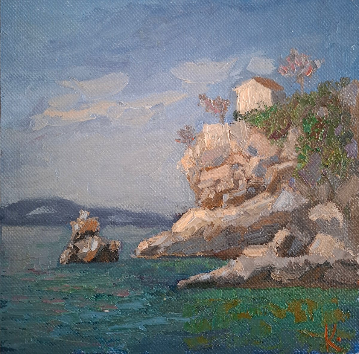 Impressionistic Landscape Oil Painting By Olena Kolotova, 12 X 12", Summer See "Sunny Day", Original Artwork