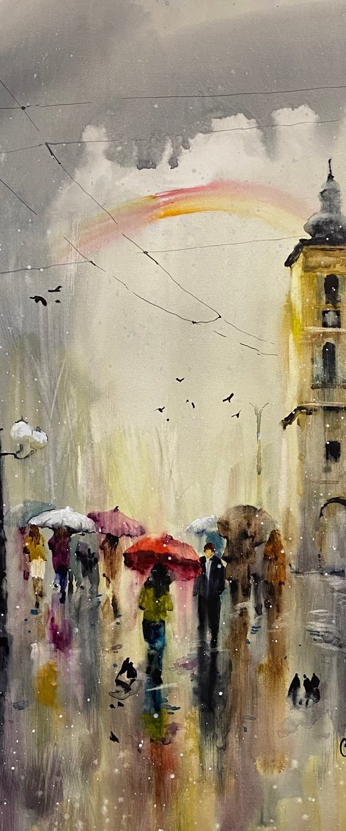 “Rainbow over umbrellas”, by Iulia Carchelan