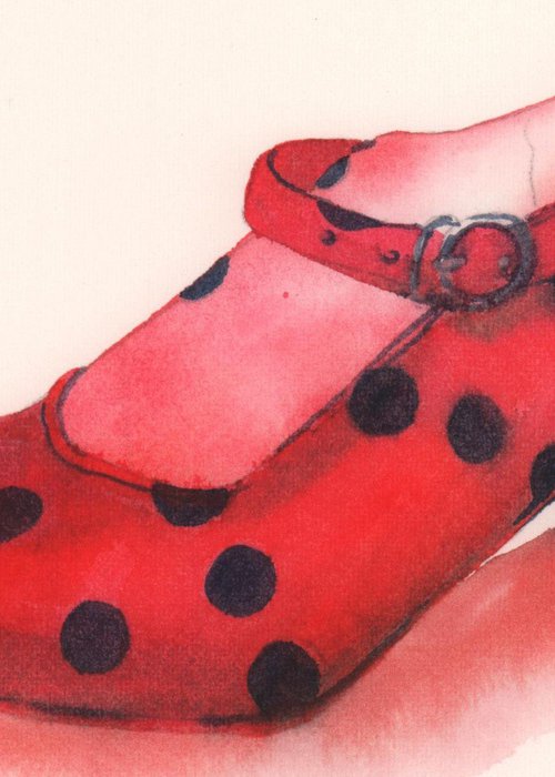 Flamenco Footwear - Spotty Spanish Watercolour Shoes - UK Artist by Alison Fennell