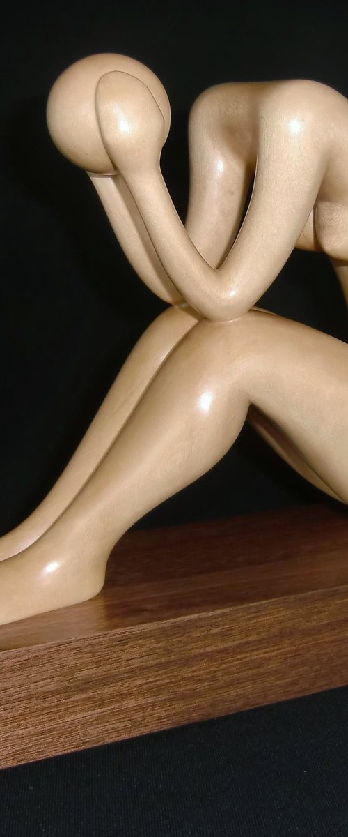 Nude Woman Wood Sculpture CONTEMPLATION by Jakob Wainshtein