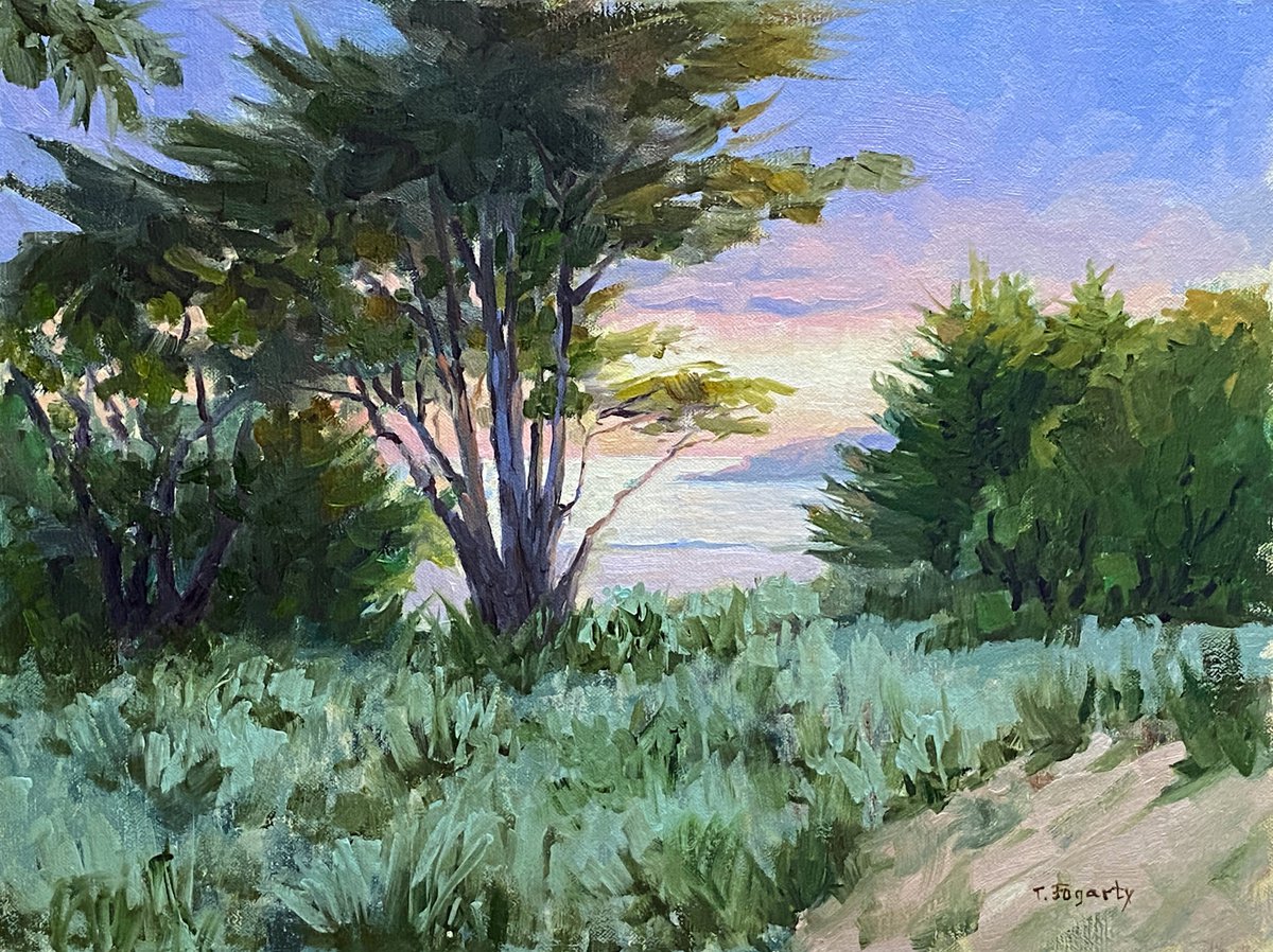 Impressionistic Landscape Oil Painting By Tatyana Fogarty, 16 X 12", Glow Of Sunset At Carmel Beach, Original Artwork