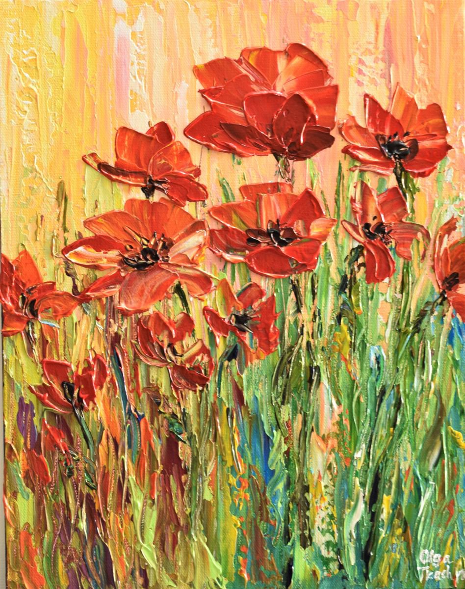 Poppies Impasto original acrylic painting Artfinder