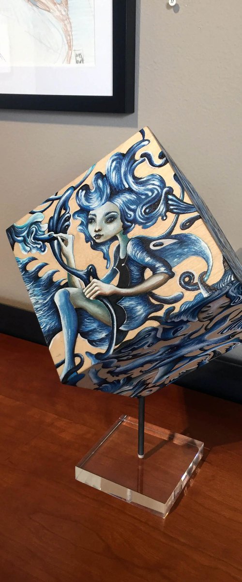 DANCING WITH THE WOLVES / Hand-painted wooden cube by Valentina Brostean