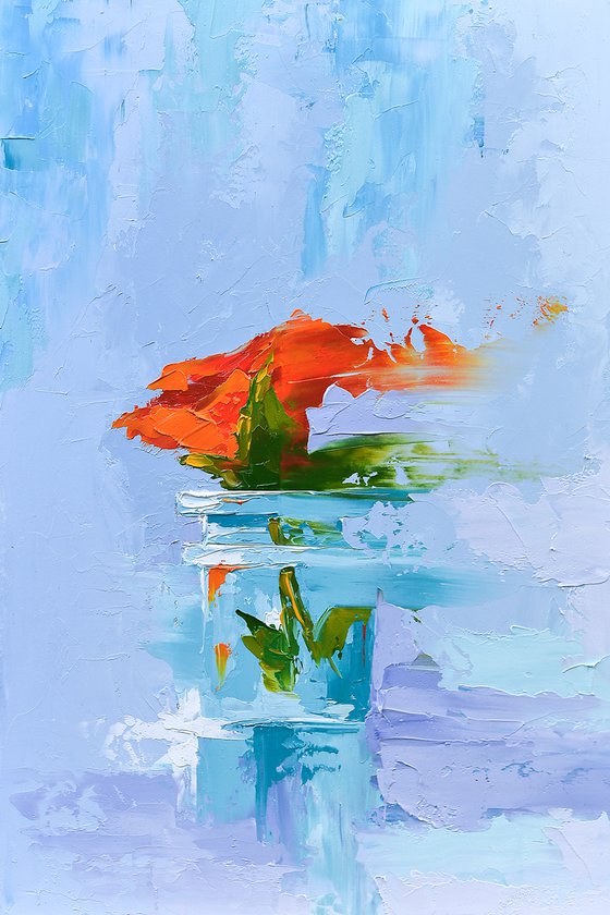 Abstract still life painting. Flower in vase