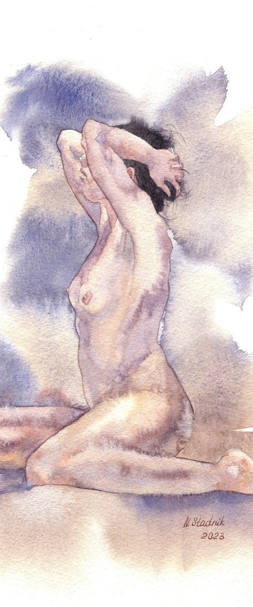 Ukrainian watercolour. Girl 1. Watercolor sketch. Pastel series. by Nina Zakharova