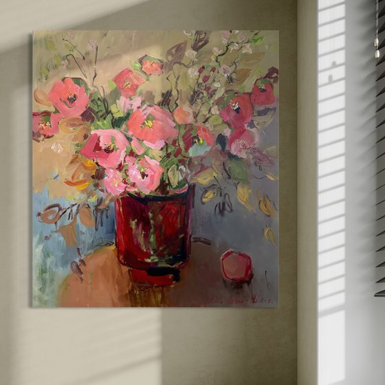 Flowers in a red vase