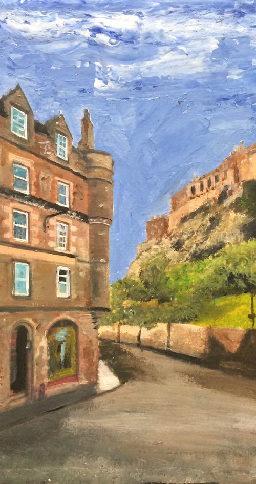 Edinburgh, the Castle from Grassmarket by Andrew  Reid Wildman