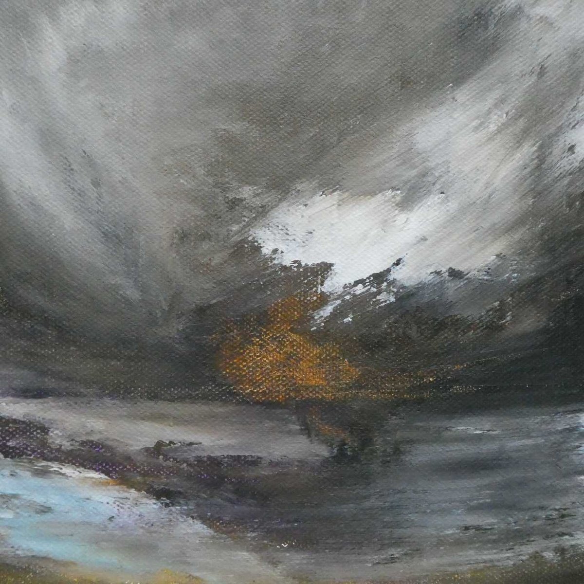 Organic Landscape Acrylic Painting By Oconnart, 10 X 10", Grey Storm, Original Artwork