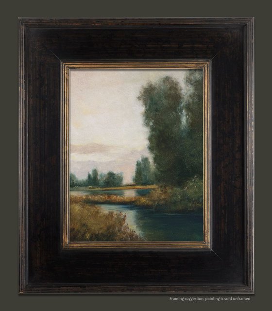 Lake Trees, tonal landscape oil painting