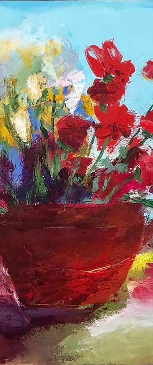 Flowers in a Red Vase by Olga McNamara BiennaleArtist
