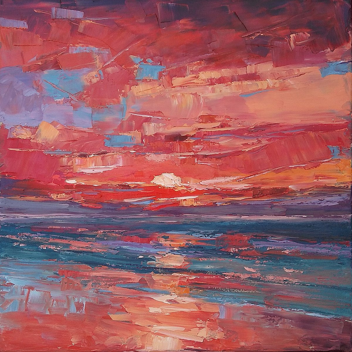 MAJESTIC SUNSET, 50x50cm, dramatic skies sunset seascape by Emilia Milcheva