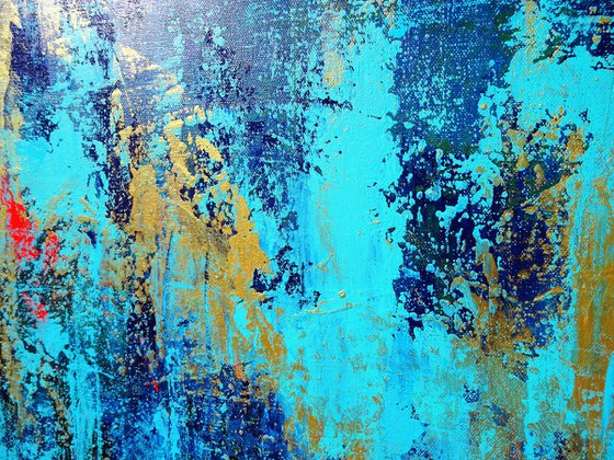 CARIBBEAN. Teal, Blue, Abstract Painting with Texture