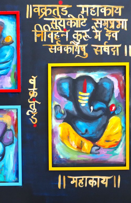 Lord Ganesh of curved elephant by Poovi Art