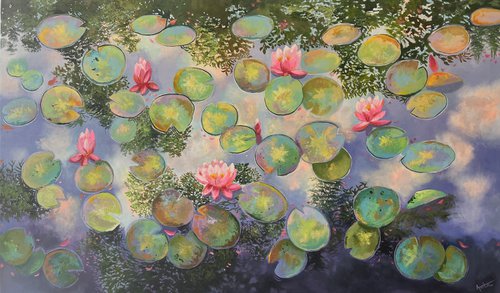 Awakening Heart! Water Lily pond painting by Amita Dand