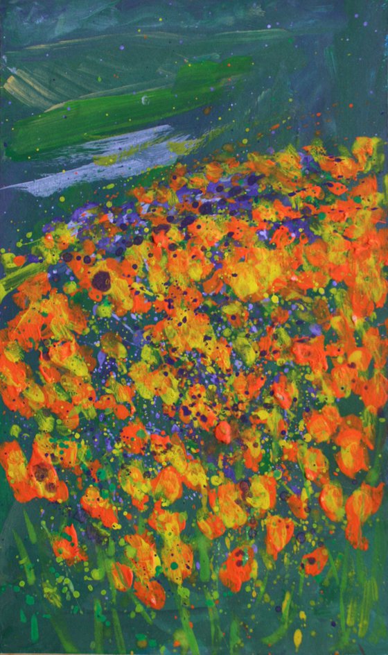 Fields of orange poppies... /  ORIGINAL PAINTING