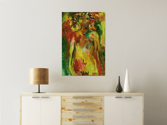 SUNNY DAY - original oil painting, oil on canvas, nude erotic art, yellow, bright, people